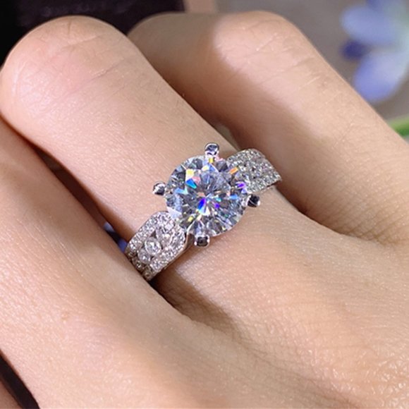 Round Solitaire Pave Engagement Ring - Picture 7 of 16